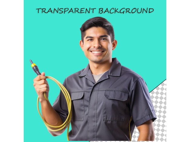 A flat color illustration of a happy worker on transparent background