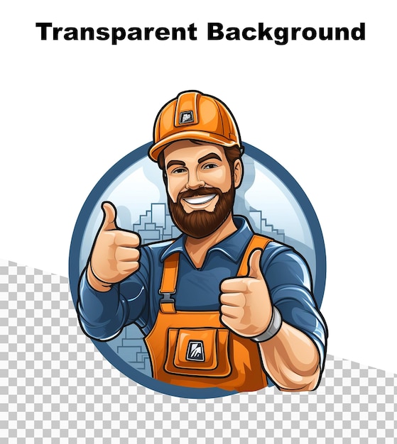 PSD a flat color illustration of a happy worker on transparent background