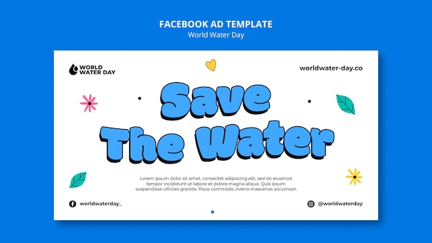 Flat cute character world water day facebook ad template