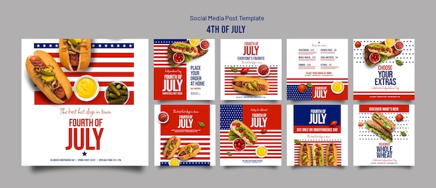 Flat design 4th of july instagram posts template