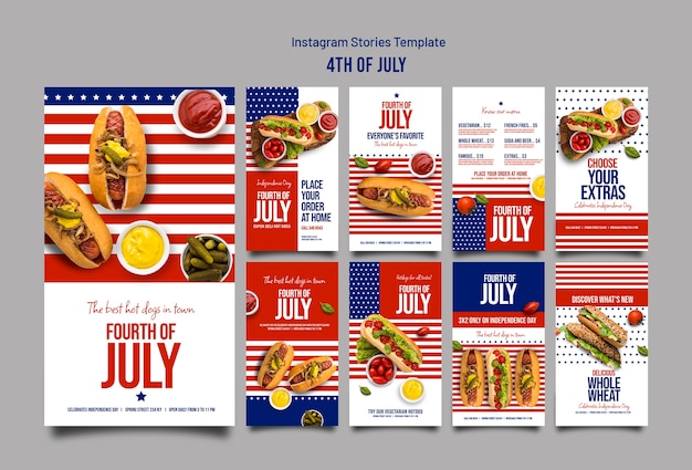 PSD flat design 4th of july instagram stories template