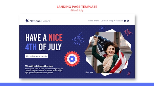 PSD flat design 4th of july landing page design template