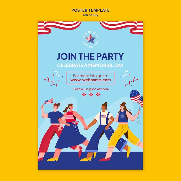 PSD flat design 4th of july poster template