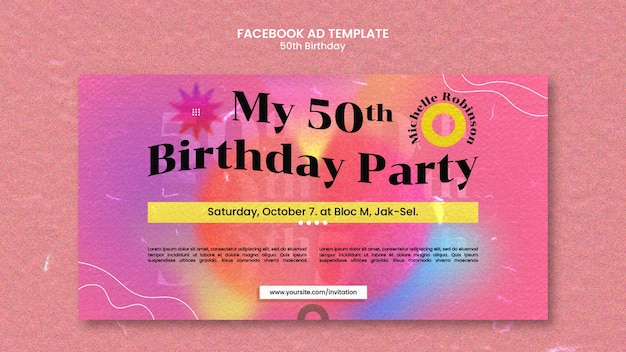 フラットなデザインの50歳の誕生日テンプレート