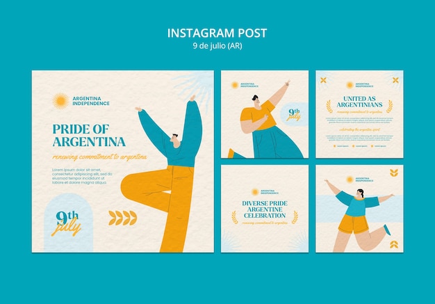 PSD flat design 9th of july instagram posts