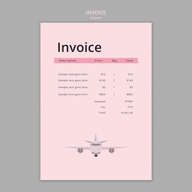 Flat design airport company invoice template