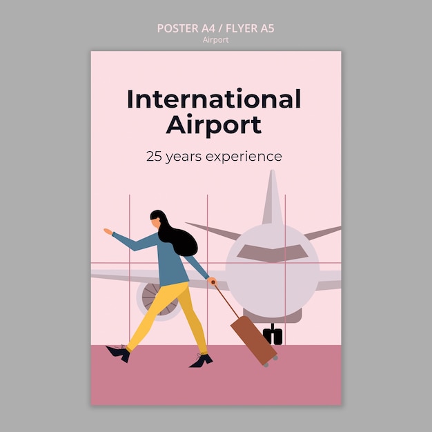 PSD flat design airport company poster template