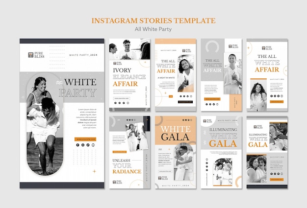 PSD design piatto tutte le storie bianche di instagram della festa