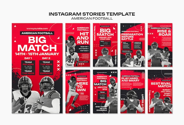 PSD flat design american football instagram stories