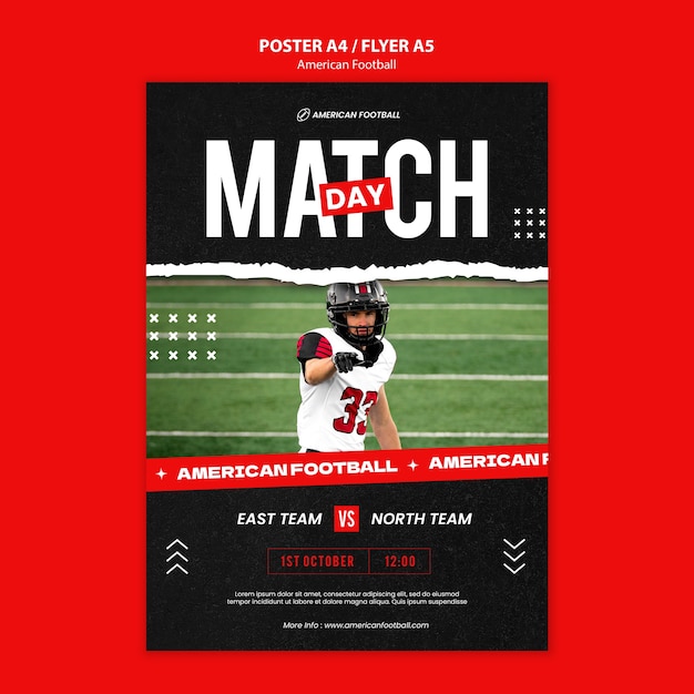 PSD flat design american football poster