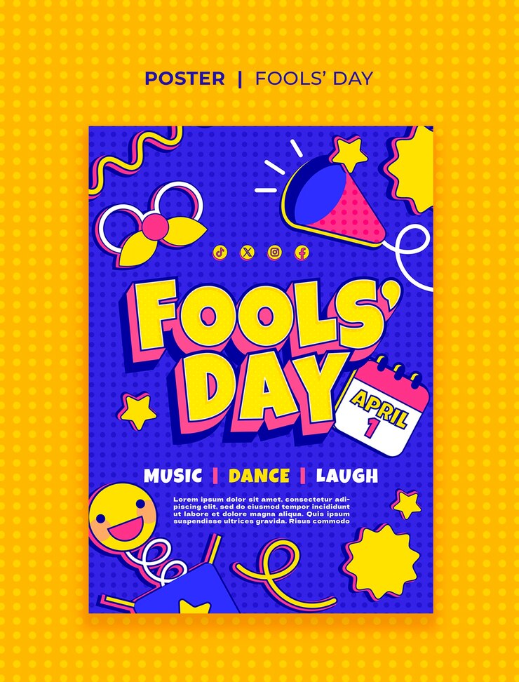 PSD flat design april dwazen viering poster