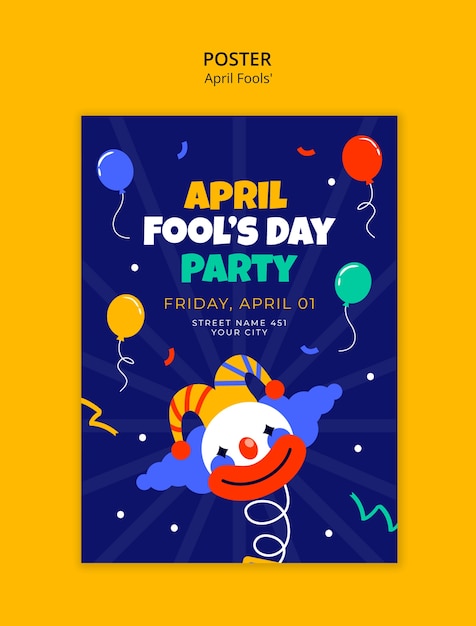 PSD flat design april fools celebration  poster