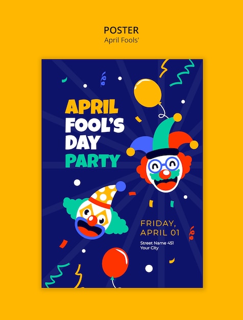 PSD flat design april fools celebration  poster