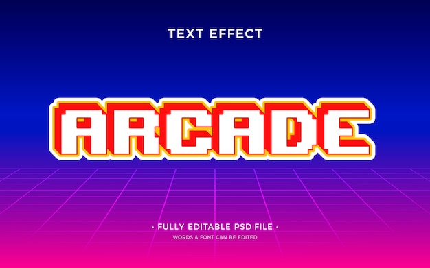 PSD modello di effetto testo pixel arcade design piatto