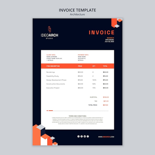 PSD flat design architecture invoice template