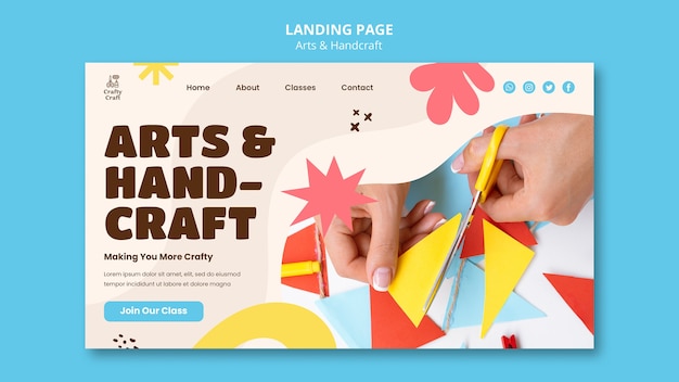 PSD flat design of art and handcrafts landing page template