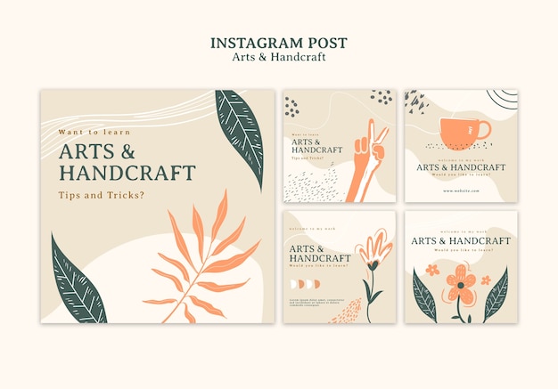 flat design arts and handcraft  instagram posts
