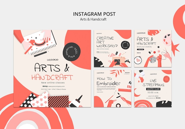 PSD flat design arts and handcraft template