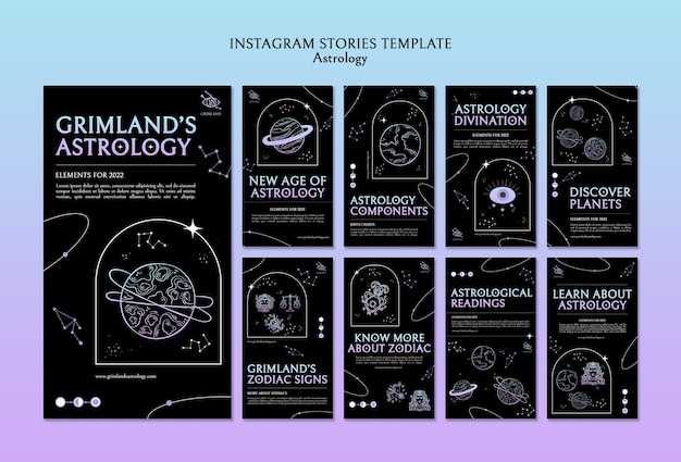 Modello di storie di instagram di astrologia design piatto