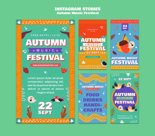 PSD storie di instagram del festival d'autunno dal design piatto