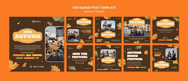 PSD フラットデザイン秋のinstagramの投稿テンプレートデザイン