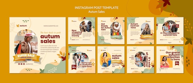 Design piatto autunno instagram post template design