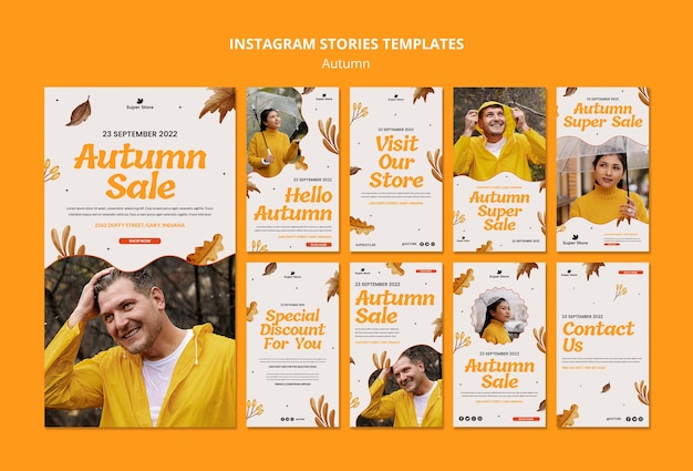 PSD flat design autumn instagram stories template design