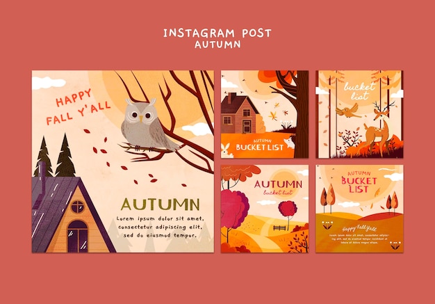 PSD post di instagram per la stagione autunnale di design piatto