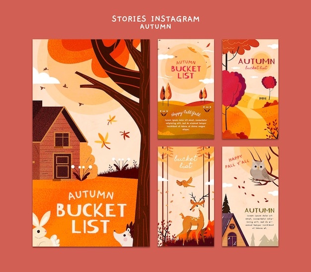 Flat design autumn season instagram stories