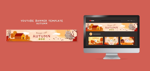 Flat design autumn season  youtube banner