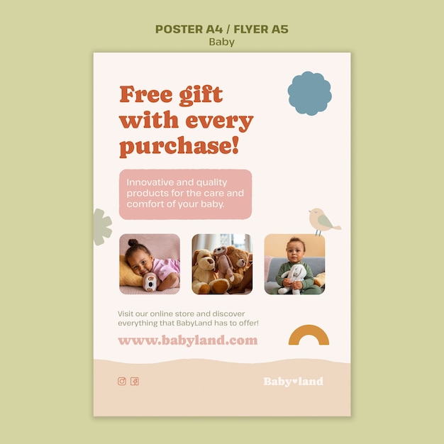 PSD flat design baby shop poster template