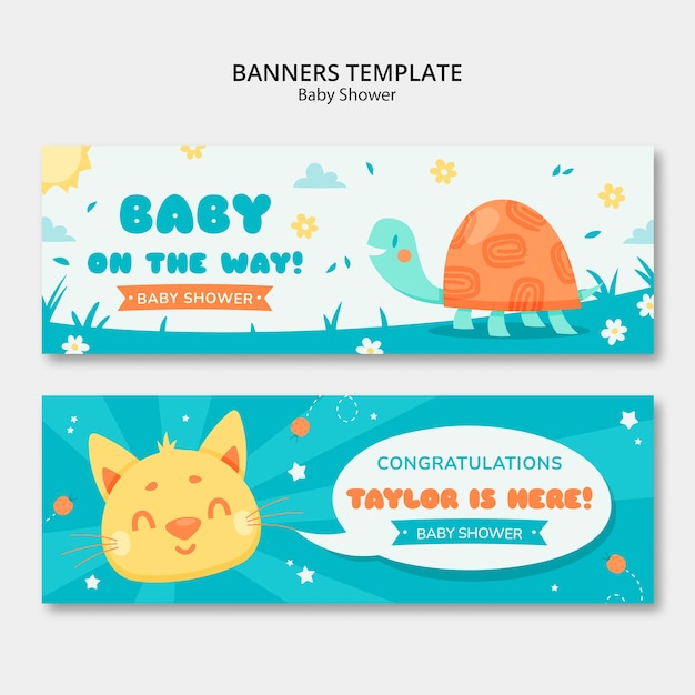 PSD flat design baby shower horizontal banners