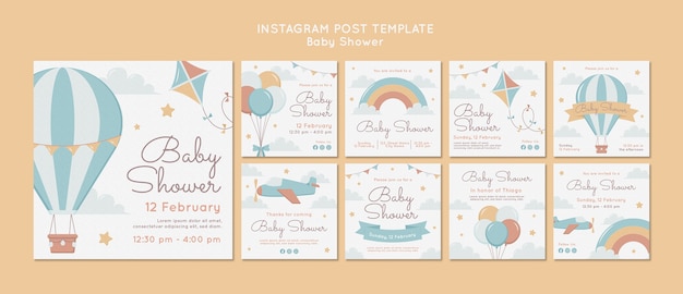 PSD post su instagram di baby shower a disegno piatto.