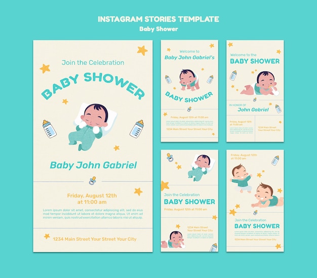 PSD flat design baby shower template instagram stories design