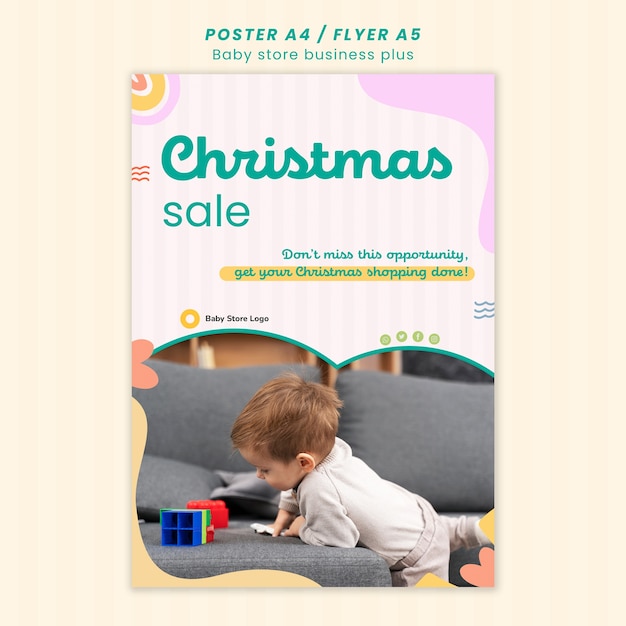 Flat design baby store poster template