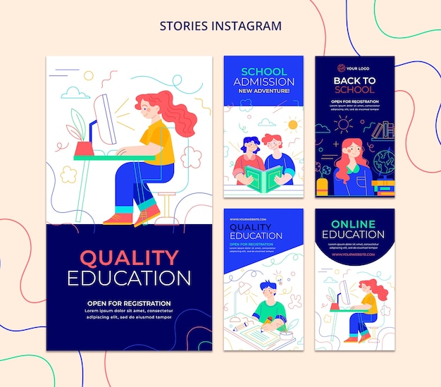 Плоский дизайн обратно в школьные истории Instagram