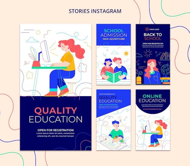 PSD flat design back to school instagram stories