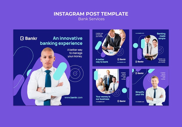 PSD flat design bank services instagram posts