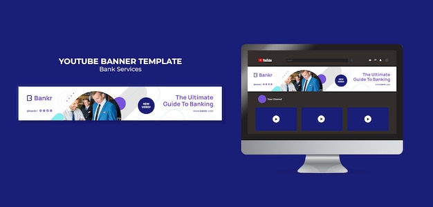PSD banner youtube di servizi bancari di design piatto