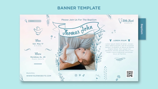 Flat design baptism banner template