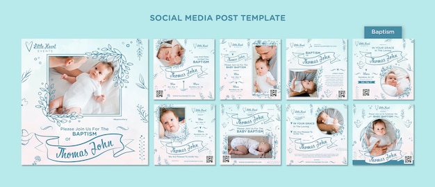 PSD flat design baptism instagram posts template