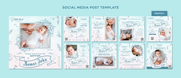 PSD flat design baptism instagram posts template