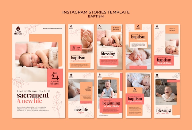 Modello di storie di instagram di battesimo design piatto