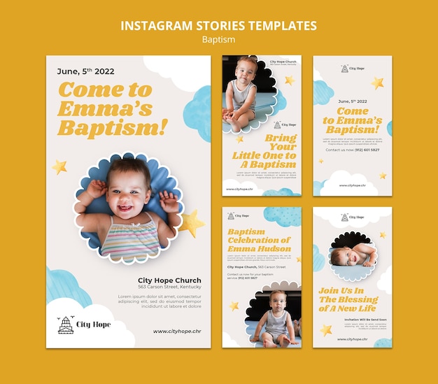 Modello di storie di instagram di battesimo design piatto