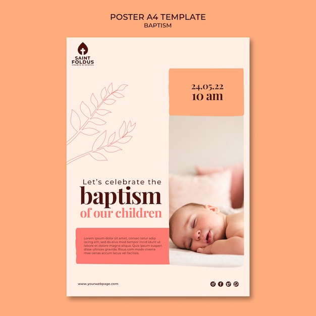 PSD modello di poster di battesimo design piatto