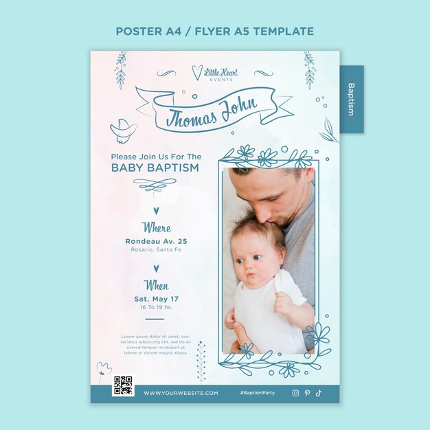 Flat design baptism poster template