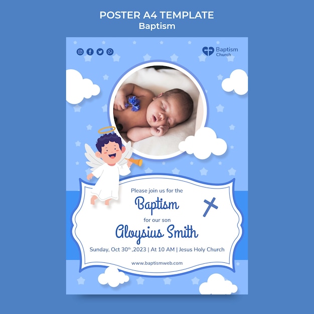 PSD flat design baptism poster template