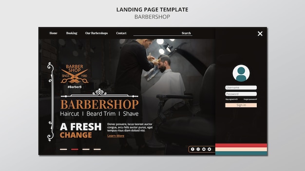 PSD flat design barbershop template