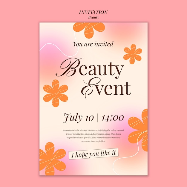 Flat design beauty concept invitation template