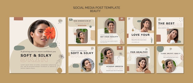 Flat design beauty instagram posts template